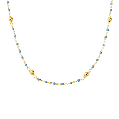 Mocha DPI Ss Ball Chain Necklace Plated w/ Light Blue Beads - Gold | Mocha Australia