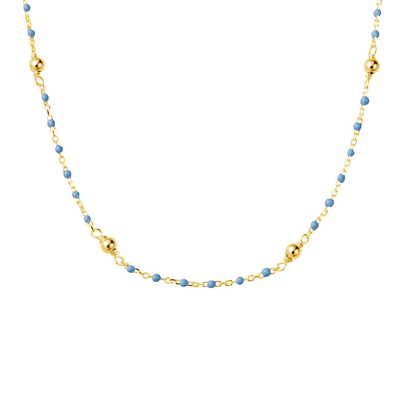 Mocha DPI Ss Ball Chain Necklace Plated w/ Light Blue Beads - Gold | Mocha Australia