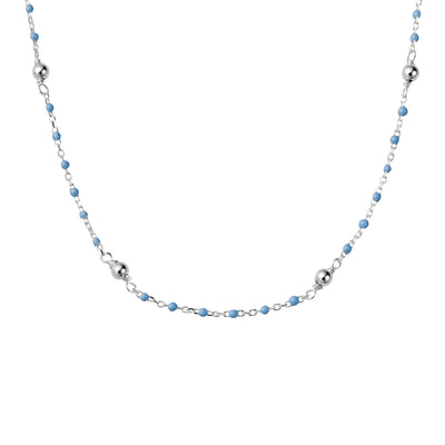 Mocha DPI Ss Ball Chain Necklace w/ Light Blue Beads - Silver | Mocha Australia
