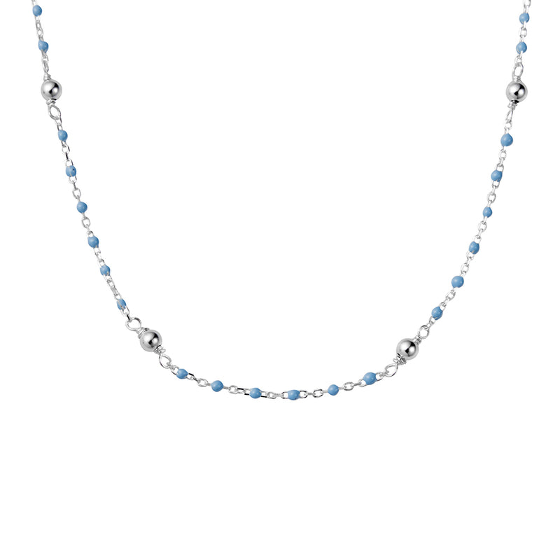 Mocha DPI Ss Ball Chain Necklace w/ Light Blue Beads - Silver | Mocha Australia