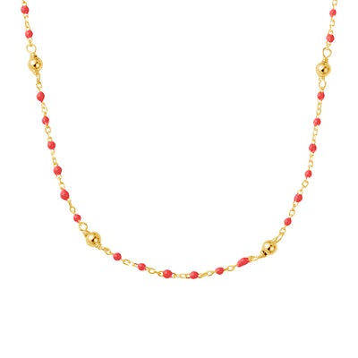 Mocha DPI Ss Ball Chain Necklace Plated w/ Red Beads - Gold | Mocha Australia