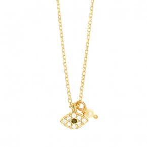 Gregio Necklace W/ Cz Eye and Pearl- Gold | Mocha Australia