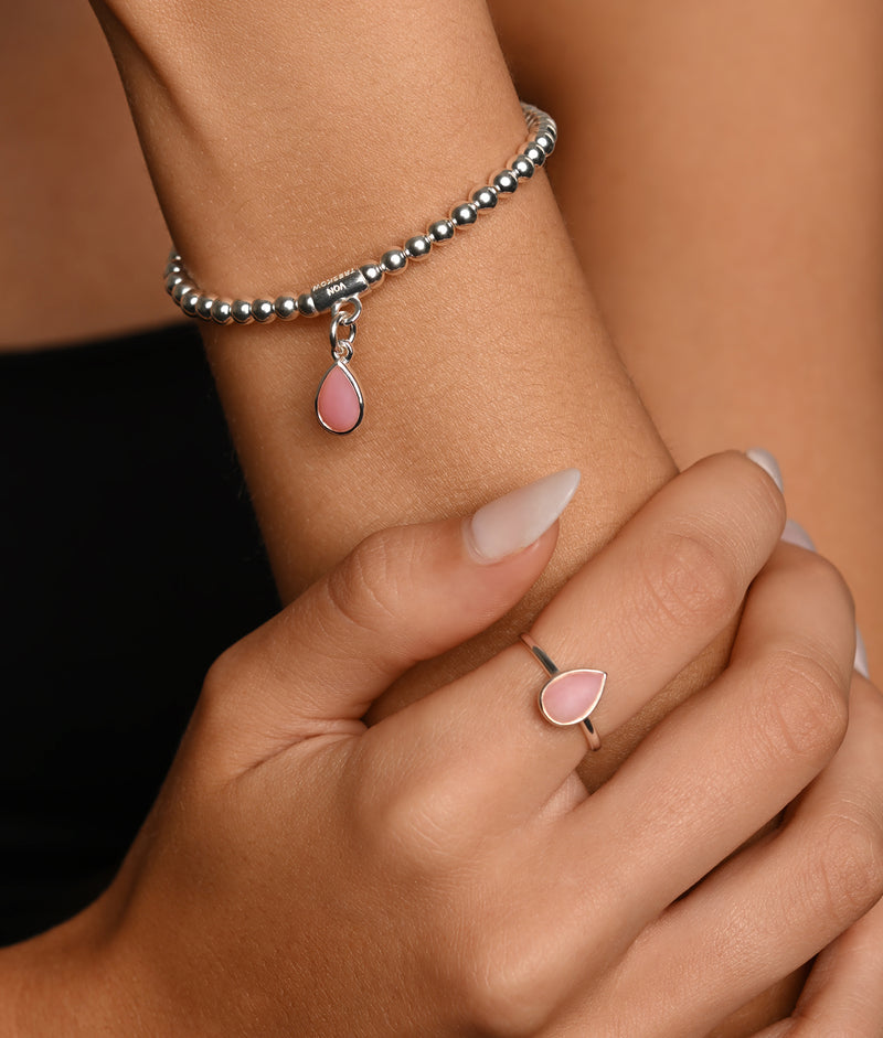 Von Treskow 4mm Stretchy Bracelet w/ Pink Pear Opal - Silver | Mocha Australia