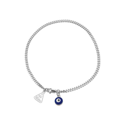 Von Treskow Ss Flat Curb Chain Bracelet w/ Tiny Evil Eye Charm | Mocha Australia