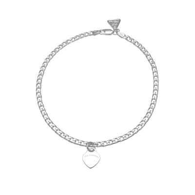 Von Treskow Ss Large Flat Curb Chain Bracelet w/ Tiny Flat VT Engraved Heart | Mocha Australia