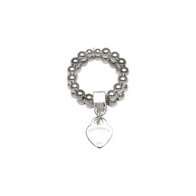Mocha Von Treskow Ss Double Row Stretchy Ring w/ Mini VT Flat Heart | Mocha Australia
