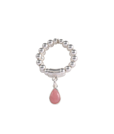 Von Treskow Double Row Stretchy Ring w/ Pink Pear Opal - Silver | Mocha Australia