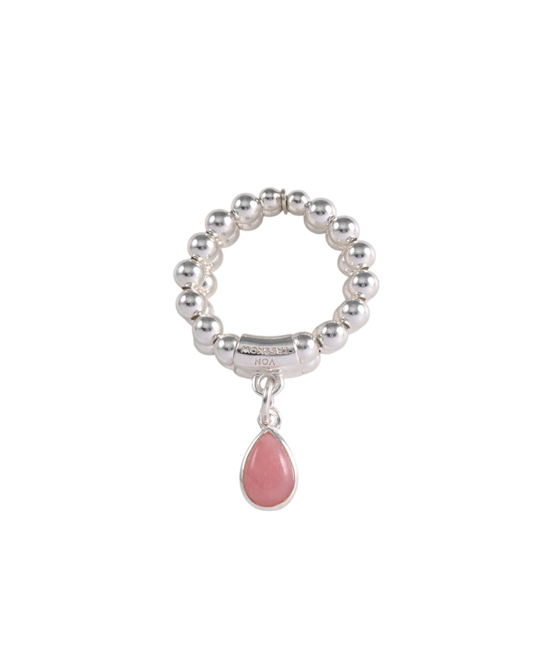 Von Treskow Double Row Stretchy Ring w/ Pink Pear Opal - Silver | Mocha Australia
