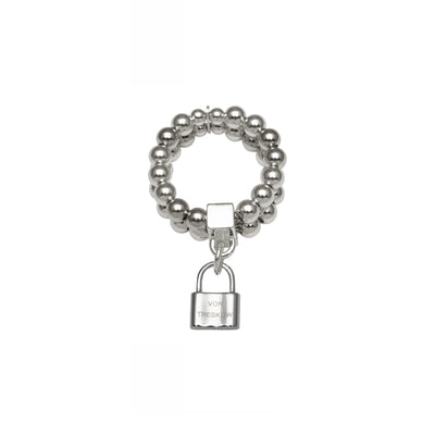 Von Treskow Ss Double Row Stretchy Ring w/ Mini VT Engraved Lock | Mocha Australia