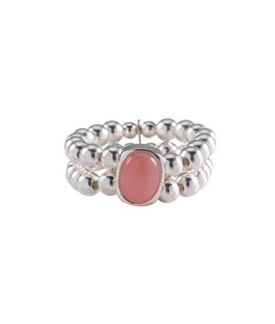 Von Treskow Double Row Stretchy Ring w/ Pink Oval Opal - Silver | Mocha Australia