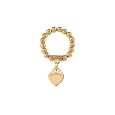 Von Treskow Yg Filled 4mm Single Row Stretchy Ring w/ Mini Engraved VT Flat Heart | Mocha Australia