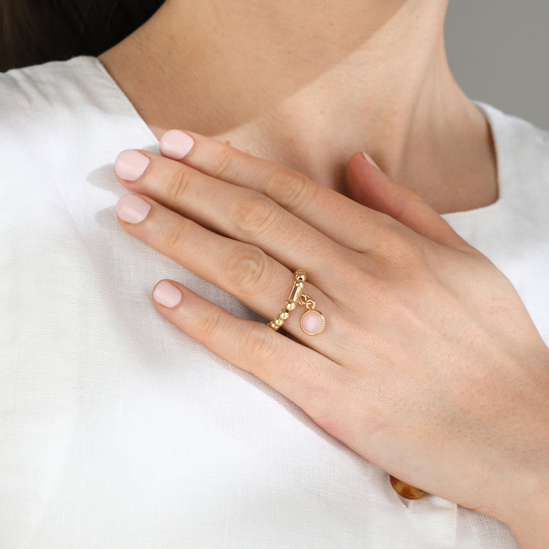 Von Treskow Yg Filled 4mm Stretchy Ring w Pink Pear Opal - Gold | Mocha Australia
