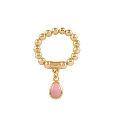 Von Treskow Yg Filled 4mm Stretchy Ring w Pink Pear Opal - Gold | Mocha Australia