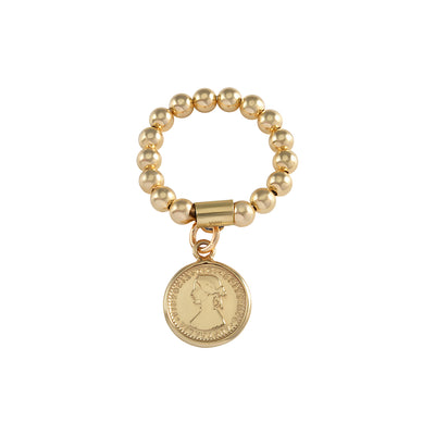 Von Treskow Yg Filled 4mm Stretchy Ring w Tiny Australian Token - Gold | Mocha Australia