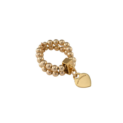Von Treskow Yg Filled 4mm Double Row Stretchy Ring w/ Mini Engraved VT Flat Heart | Mocha Australia