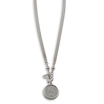 Von Treskow Fine Double Curb Chain Necklace W/ Shilling Coin - Silver