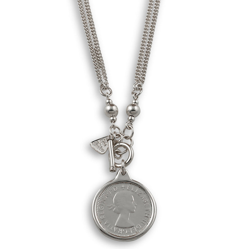 Von Treskow Fine Double Curb Chain Necklace W/ Shilling Coin - Silver