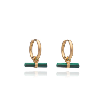 Rachel Jackson Mini Malachite T-Bar Huggie Hoop Earrings - Gold | Mocha Australia