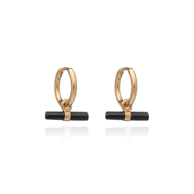 Rachel Jackson Mini Onyx T-Bar Huggie Hoop Earrings - Gold | Mocha Australia