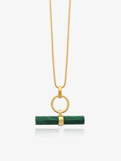 Rachel Jackson Mini Malachite T-Bar Necklace- Gold | Mocha Australia