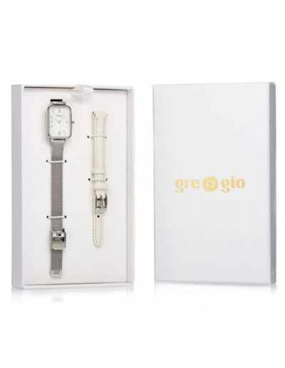 Gregio Watch Box Set- Silver/White Face/White Band | Mocha Australia
