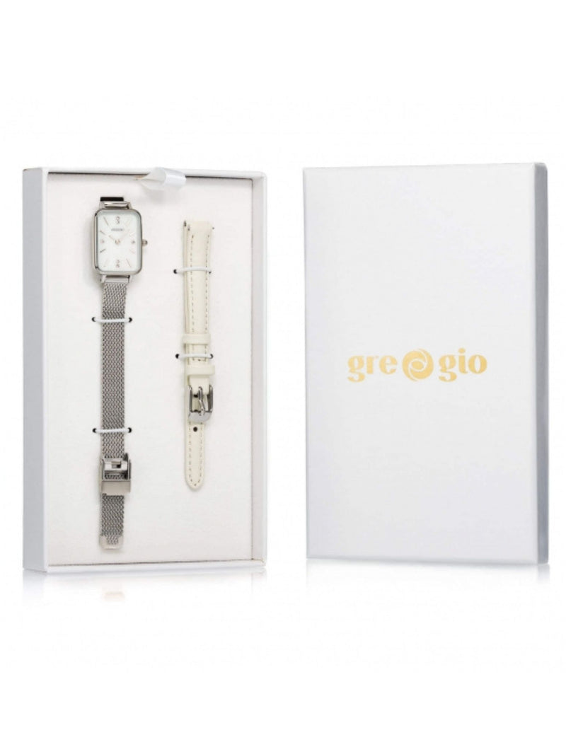 Gregio Watch Box Set- Silver/White Face/White Band | Mocha Australia