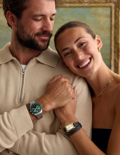 CLUSE Fluette Double Strap - Black Leather/Gold Watch