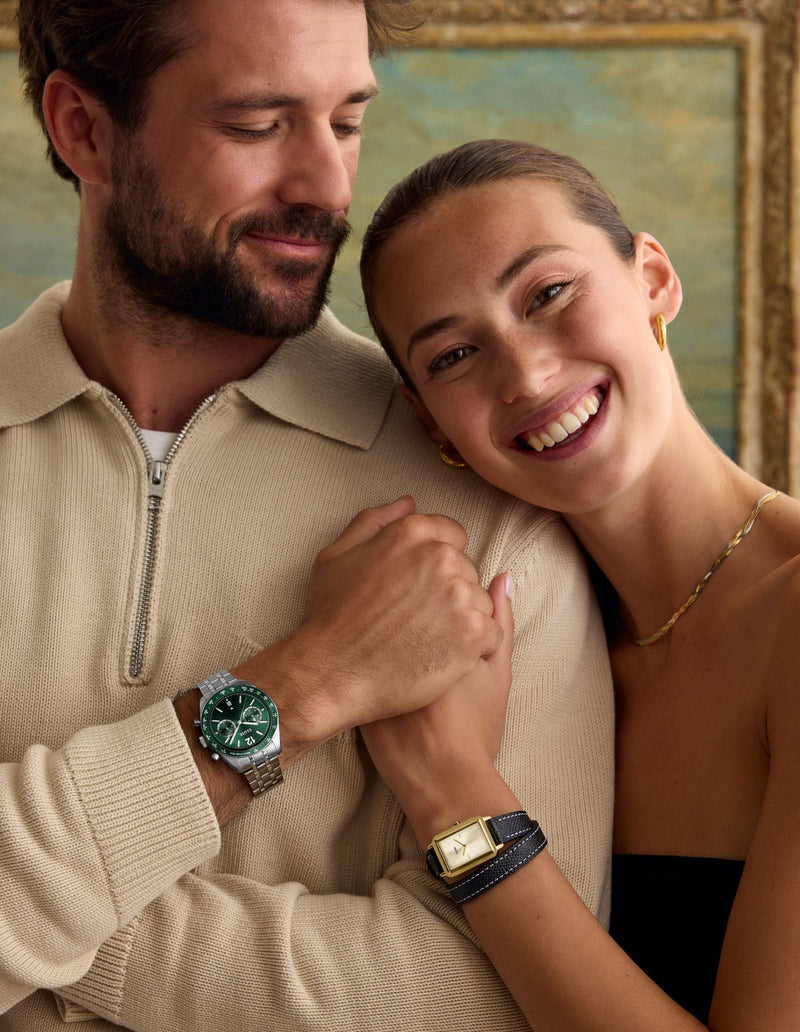 CLUSE Fluette Double Strap - Black Leather/Gold Watch