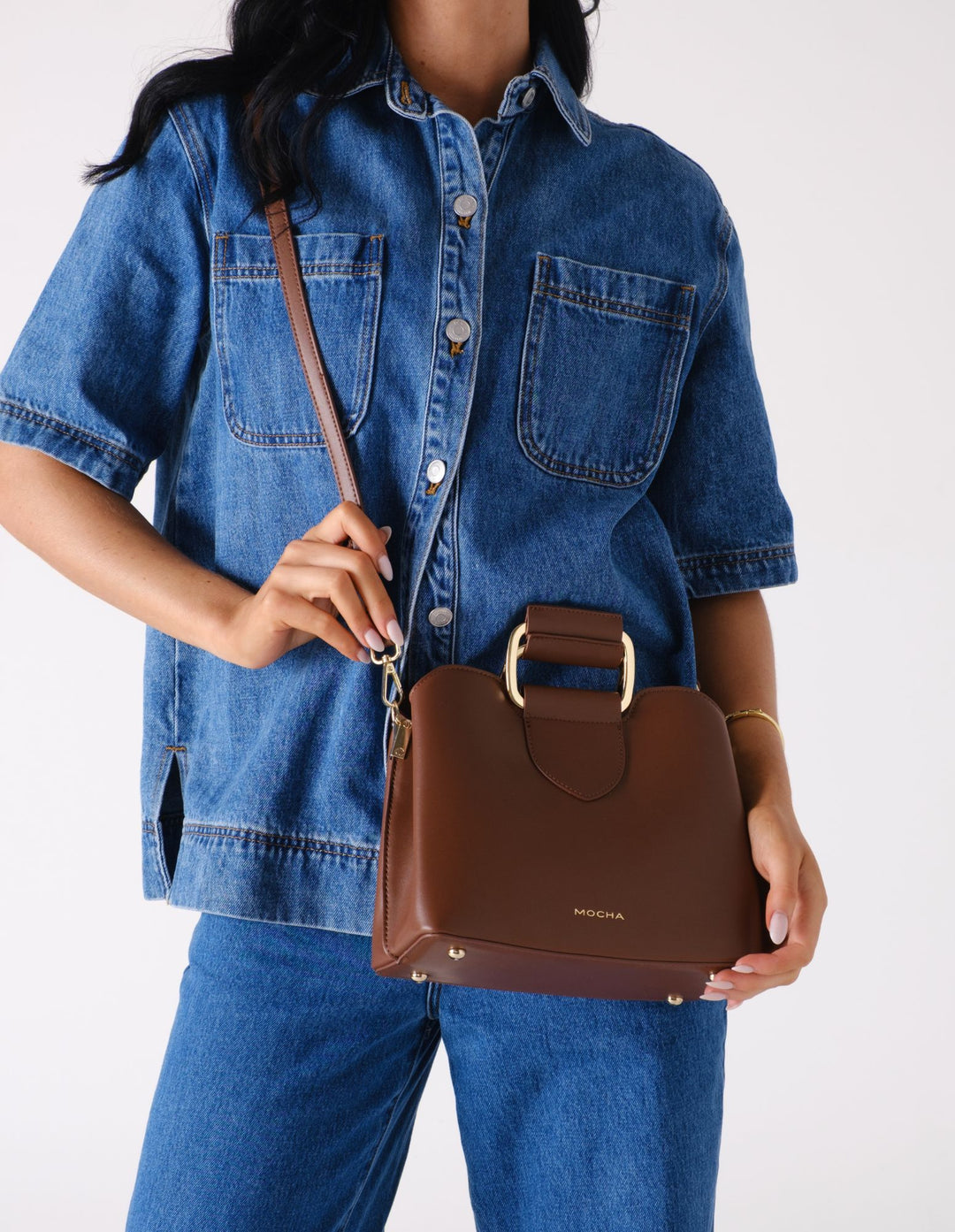 Mocha Freya Metal Handle Tote - Coffee