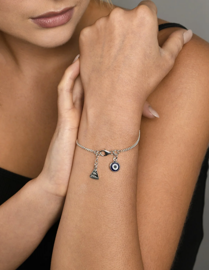 Von Treskow Curb Chain Bracelet w/ Cross Evil Eye - Silver