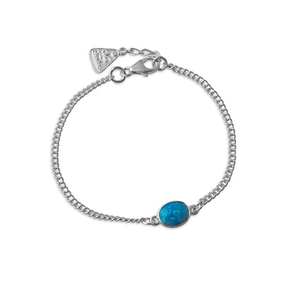 Von Treskow Ss Fine Curb Bracelet w Blue Czelline Opal - Silver | Mocha Australia