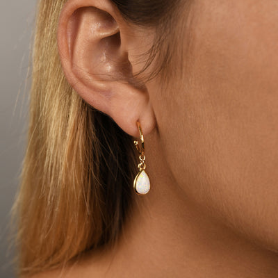 Von Treskow Hammered Hoops Studs w/ Pear Czelline Opal - Gold | Mocha Australia