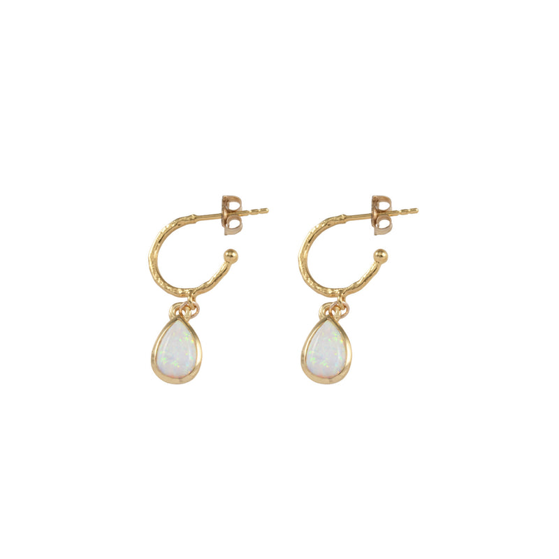 Von Treskow Hammered Hoops Studs w/ Pear Czelline Opal - Gold | Mocha Australia