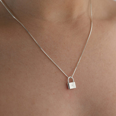 Von Treskow Fine Box Chain Necklace W/ Tiny Initial 'A' Lock - Rose Gold