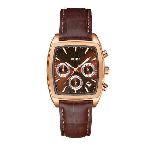 CLUSE Quartaut Chrono - Brown Leather/Rose Gold