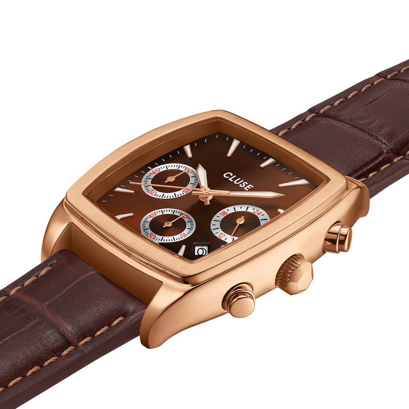 CLUSE Quartaut Chrono - Brown Leather/Rose Gold
