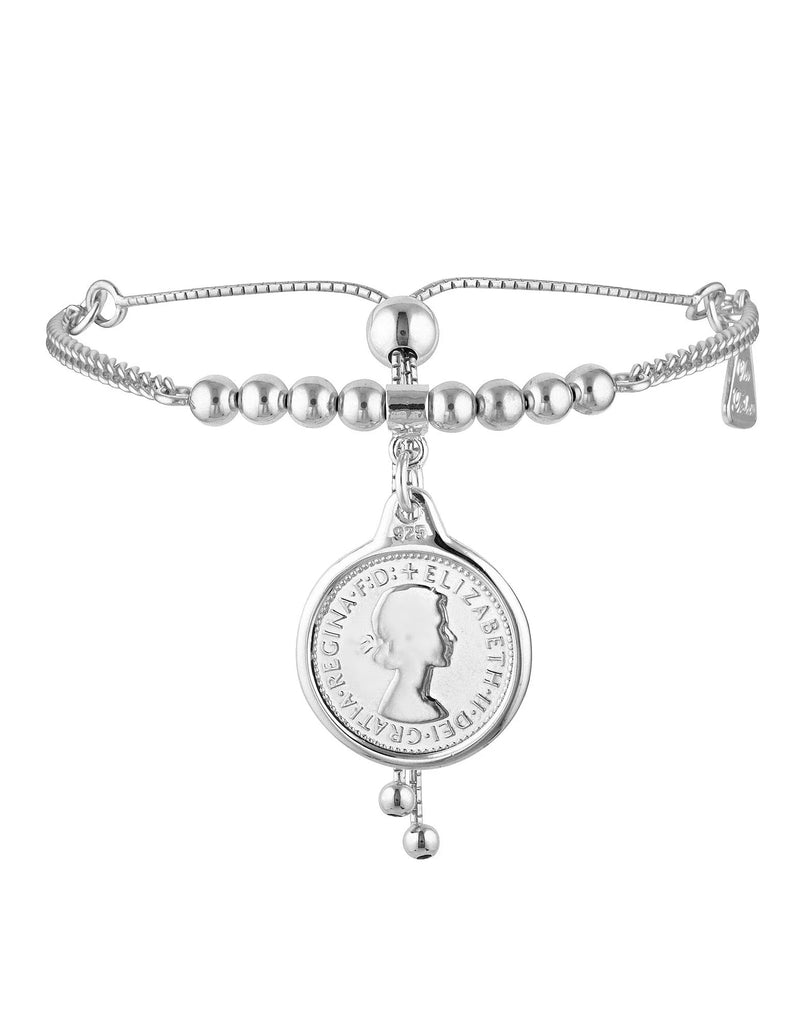 Von Treskow Adjustable Curb Chain Bracelet W/ 4mm Balls & Coin (Mocha Exclusive) - Silver | Mocha Australia