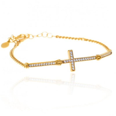 Gregio Simply Me/Tiny Shiny Bracelet w/ Large Cz Cross- Gold | Mocha Australia