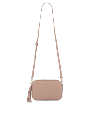 Mocha Chevron Box Leather Crossbody- Taupe | Mocha Australia