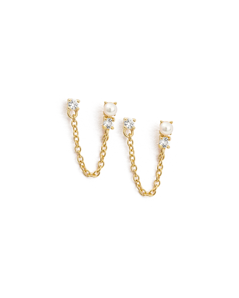 Kirstin Ash Pearl Topaz Double Earrings - Gold | Mocha Australia