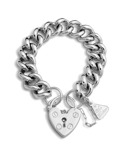 Von Treskow Medium Mama Bracelet w/ Heart Padlock - Silver | Mocha Australia