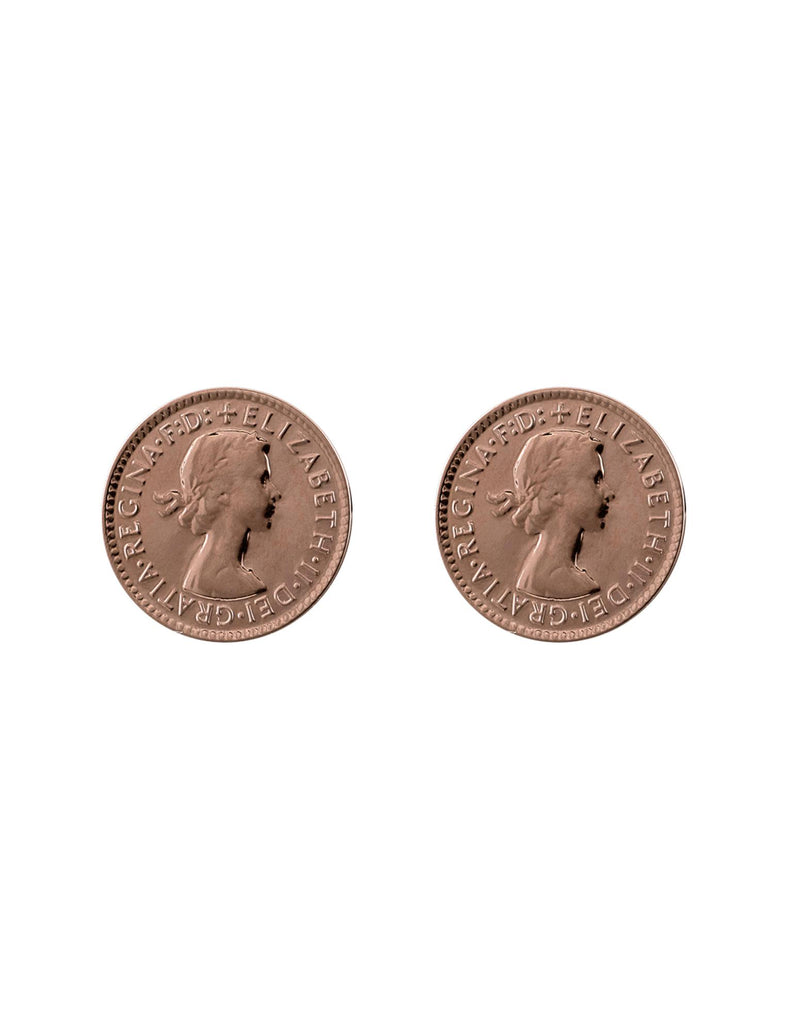 Von Treskow Studs Earrings w/ Threepence - Rose Gold | Mocha Australia