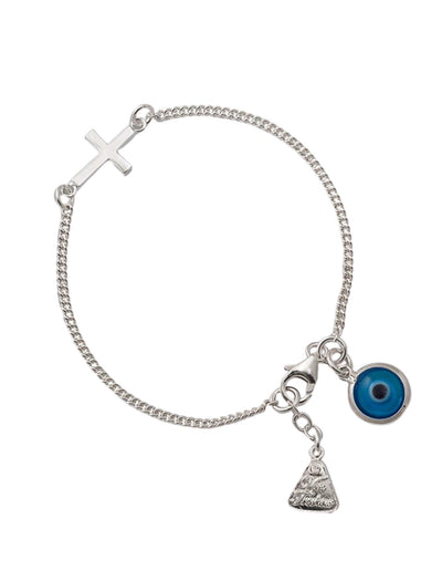 Von Treskow Box Chain Bracelet w/ Cross & Greek Eye - Silver | Mocha Australia