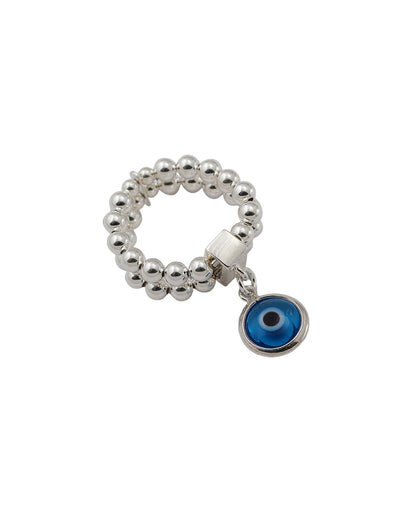 Von Treskow Stretchy Ring w/ Greek Evil Eye - Silver | Mocha Australia