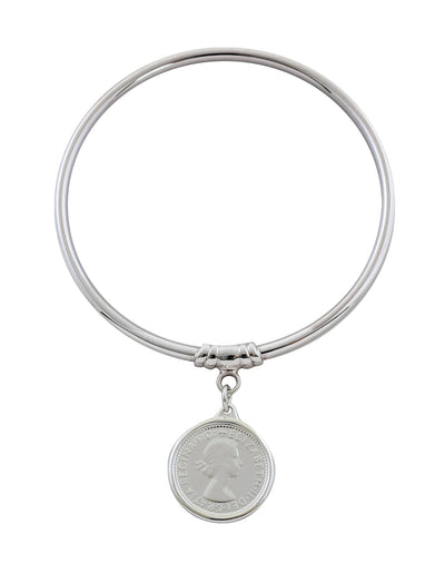 Von Treskow 3mm Art Deco Bangle w/ Sixpence - Silver | Mocha Australia