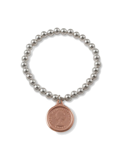 Von Treskow 6mm Stretchy Bracelet w/ Sixpence - Rose Gold | Mocha Australia