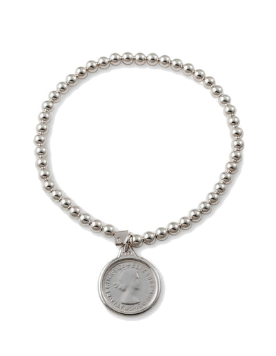 Von Treskow 4mm Stretchy Bracelet w/ Threepence - Silver | Mocha Australia