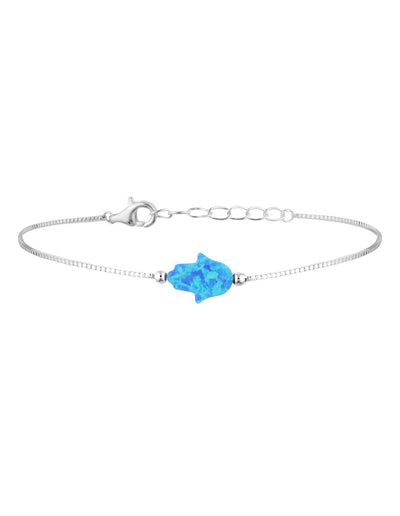 Mocha Sterling Silver Mini Hamsa Fine Bracelet - Blue | Mocha Australia