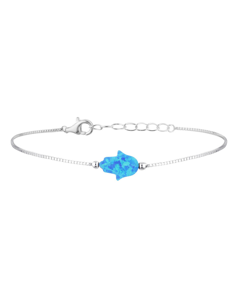 Mocha Sterling Silver Mini Hamsa Fine Bracelet - Blue | Mocha Australia