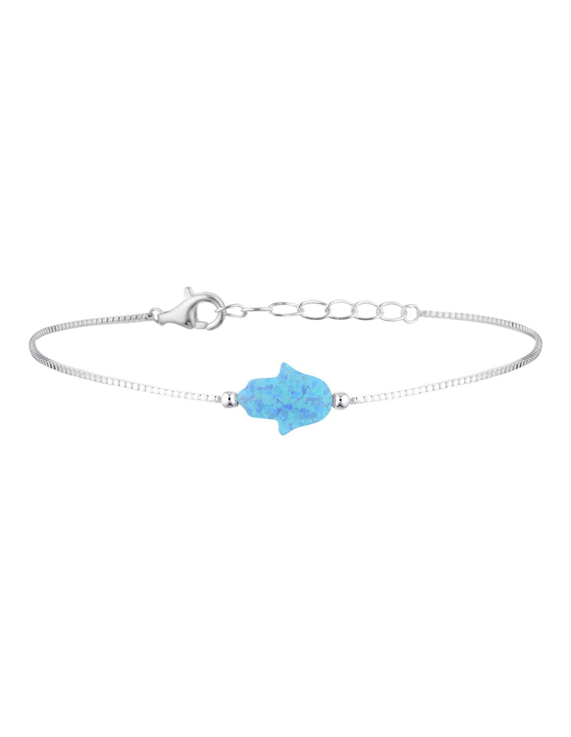 Mocha Sterling Silver Mini Hamsa Fine Bracelet - Light Blue | Mocha Australia